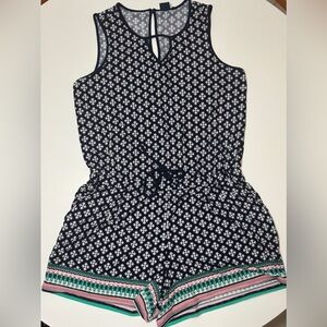 Kaari Blue Navy and White Geometric Romper. Size M.